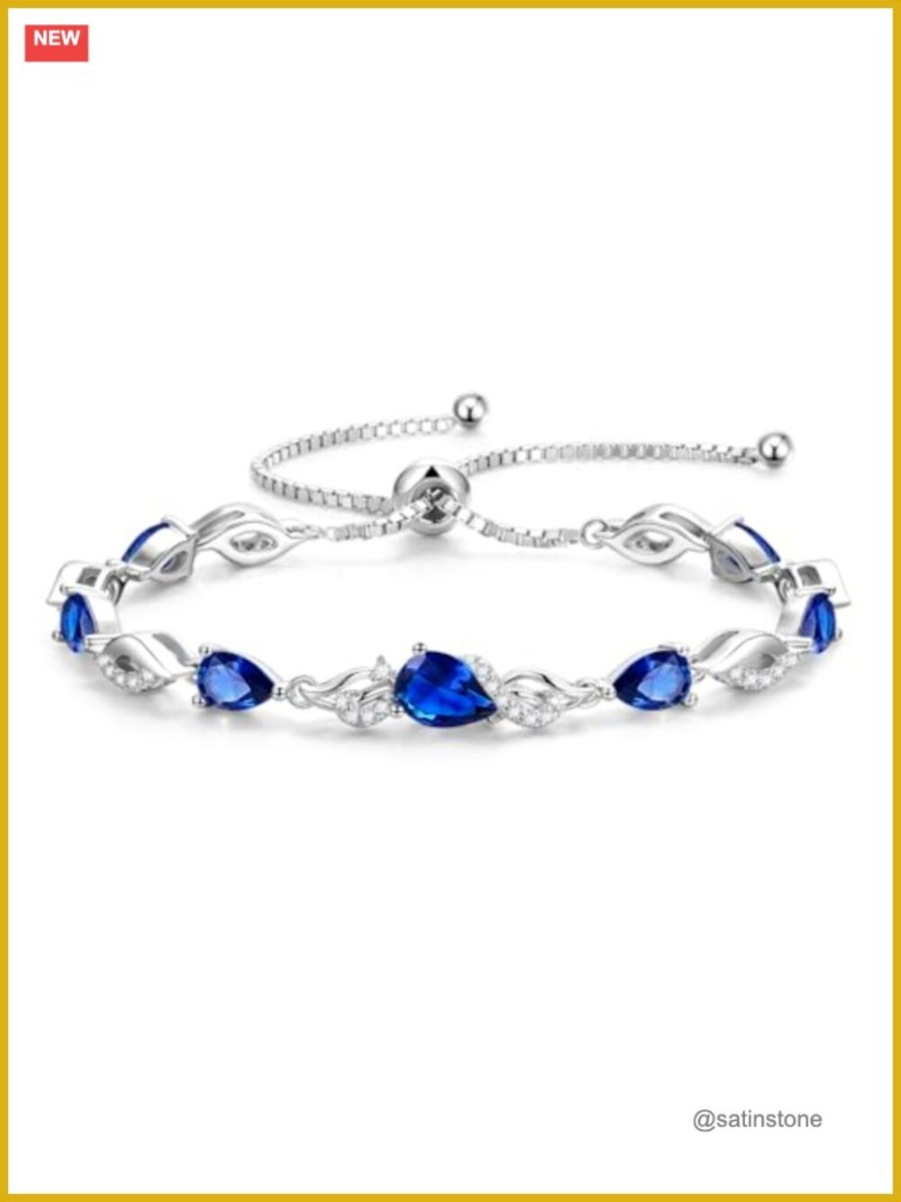 Sterling Silver White Gold Plated Teardrop Tennis Bracelet Adjustable Gemstone